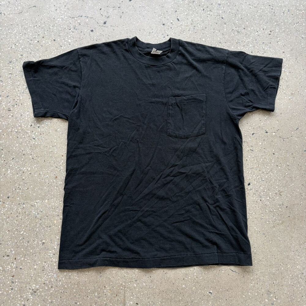 Vintage 90s FOTL Black Blank Cotton Pocket T-Shirt